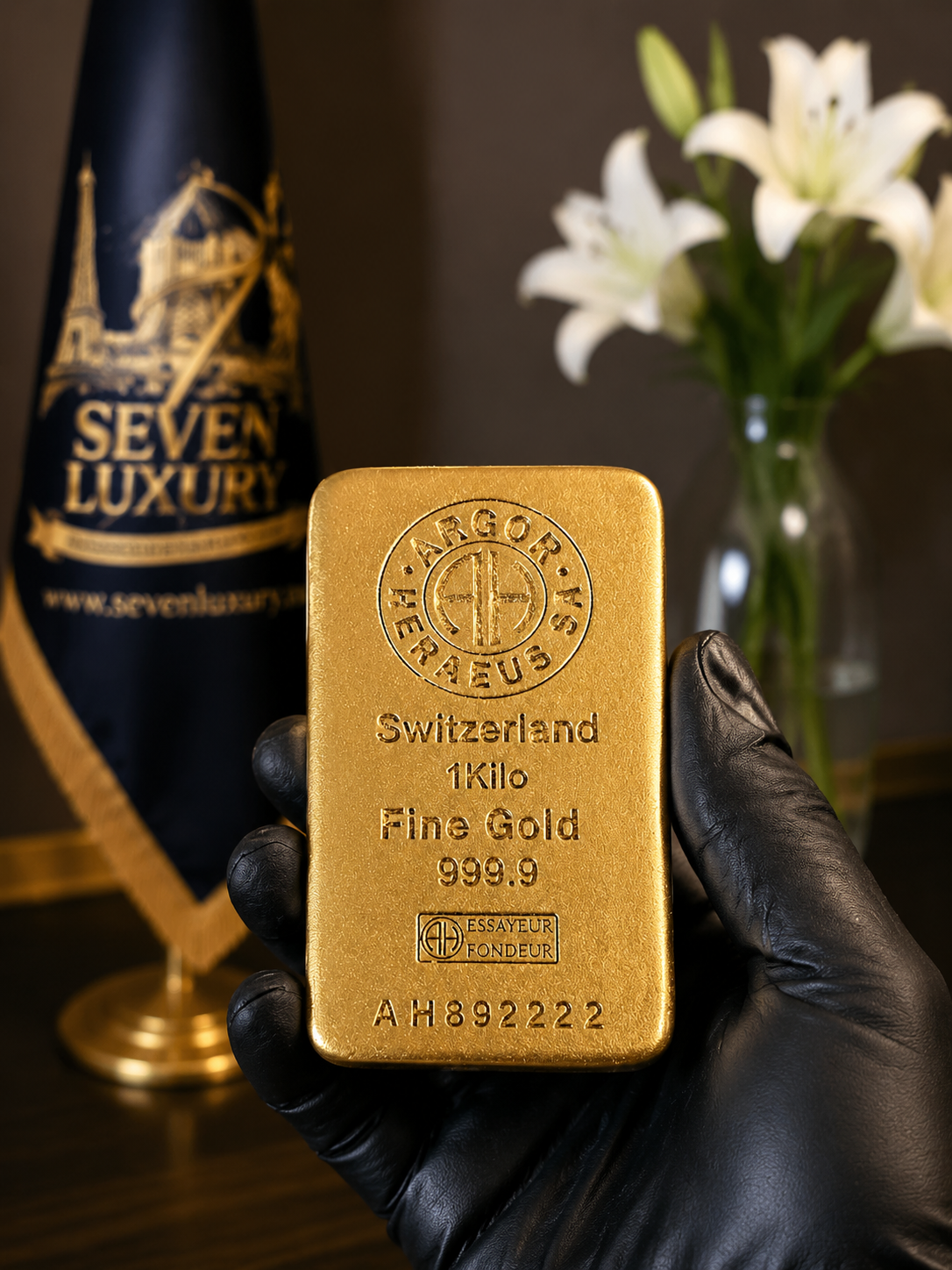 پراپ شمش سوئیسی هرائوس( آرگـور) SevenLuxury Swiss Heraeus Prop Gold Bar | Matte Gold Coating & Embossed Engravingسٍــون لوکساری | پوشش طلایی مات و حکاکی برجسته