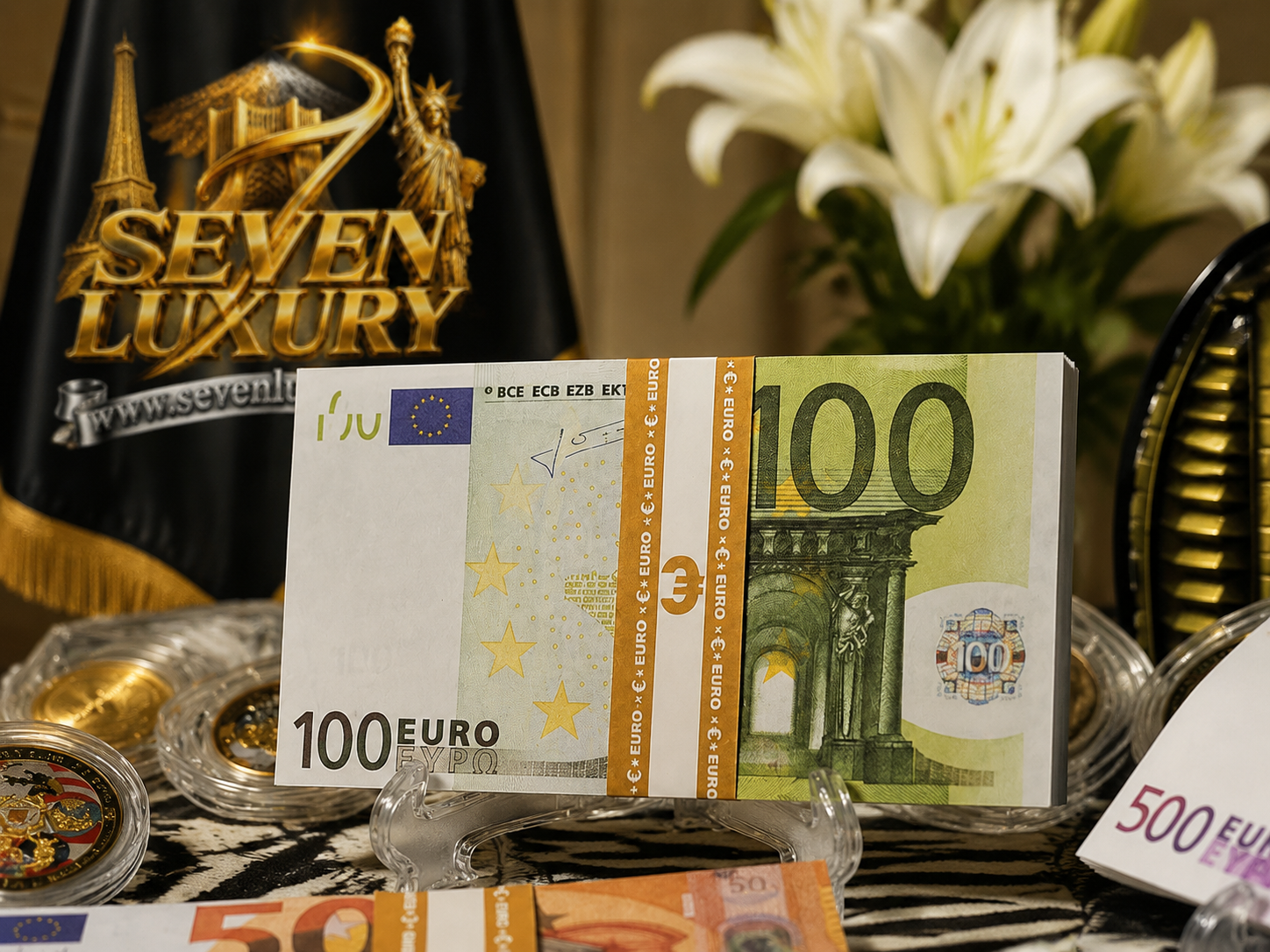 صدیورو دکوری و تزئینی سینمایی بسته صد عددی💶🇪🇺💶SevenLuxury €uro100 Cinematic Prop | 100-Piece Decorative Bundle