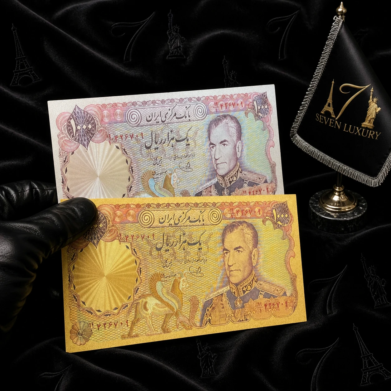 🎫اسکناس روکش طلا و نقره ۱۰۰۰ ریال  ( جفت )با سرتیفیکیت🇮🇷 🎫