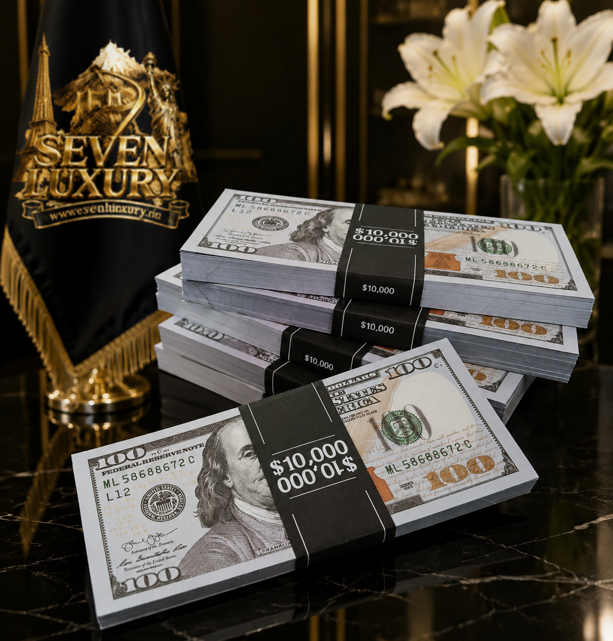 اسکناس تزئینی و دکوری ۱۰۰ دلار بسته صد عددی ،سینمایی100-Dollar Banknotes, Decorative and Cinematic | Pack 100