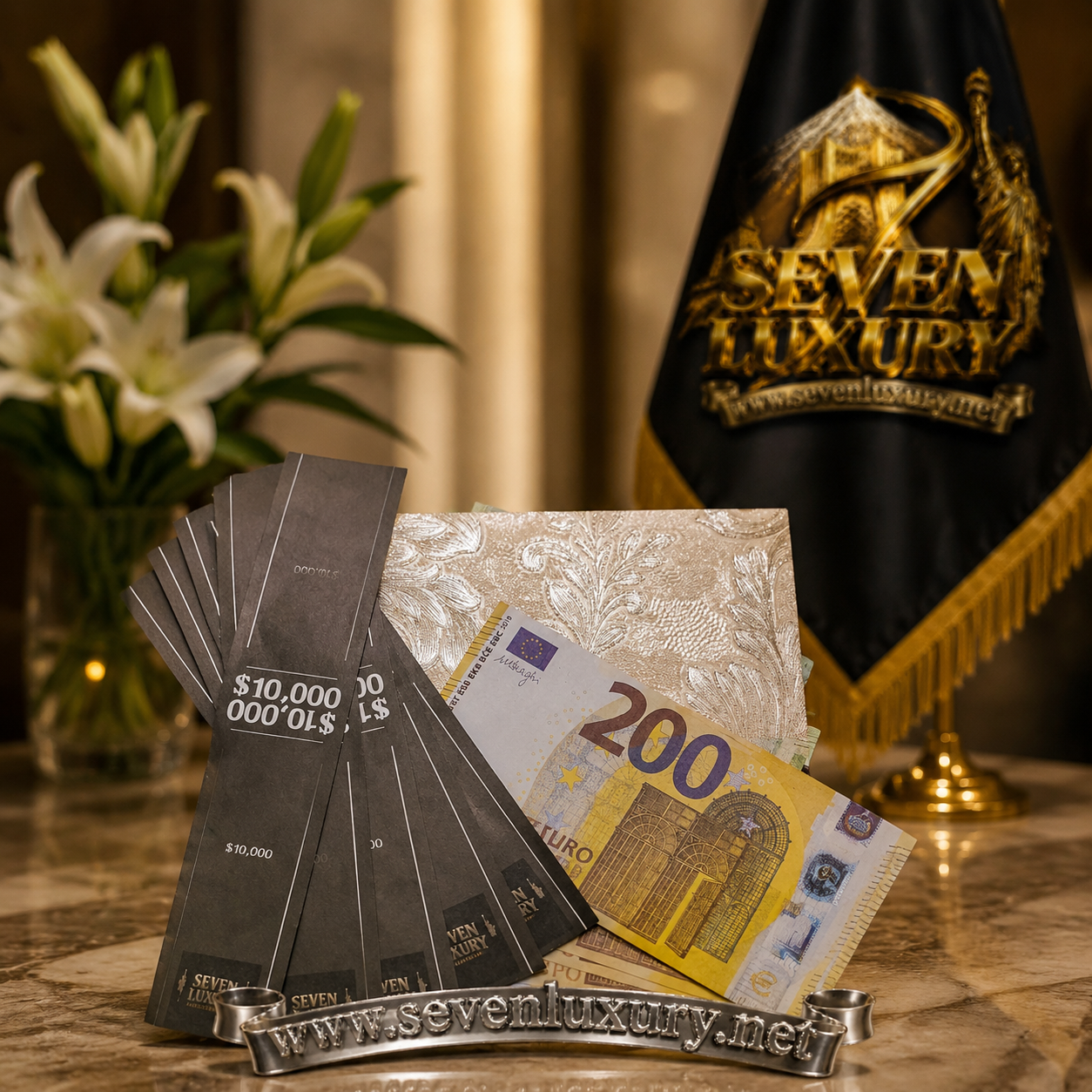 اسکناس دویست یورو تزئینی و سینمایی بسته صد عددی SevenLuxury Decorative, Cinematic and Display 200 Euro Note Bundle