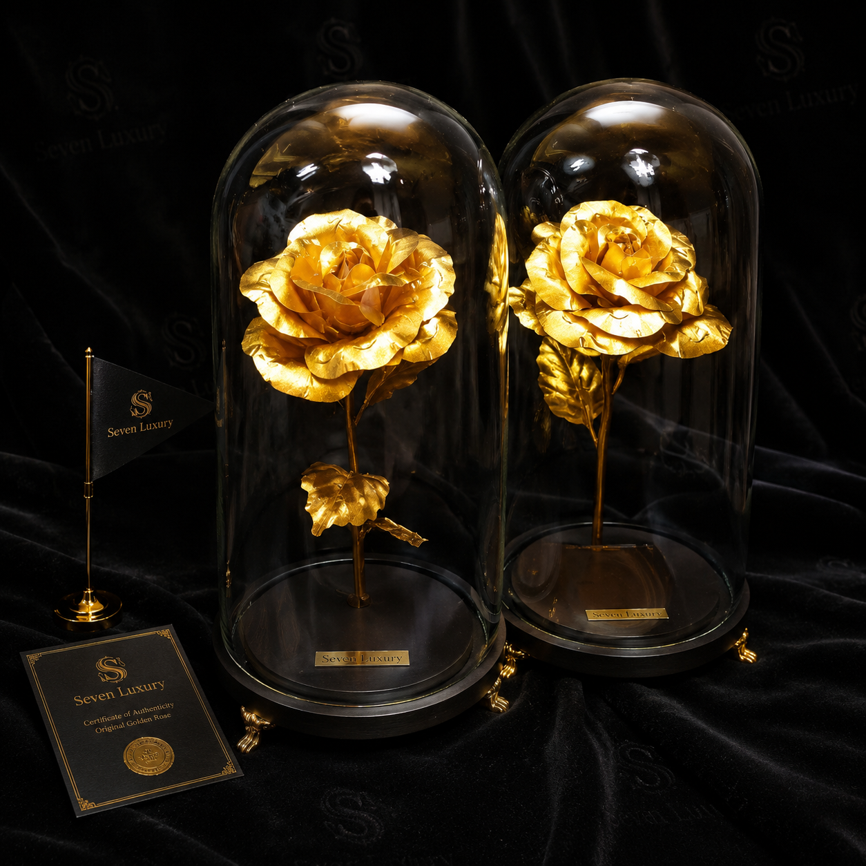 گل رز روکش طـــلا ۲۴عیار تک گل پایه گرد فلزی با سرتیفیکیت 🎫
