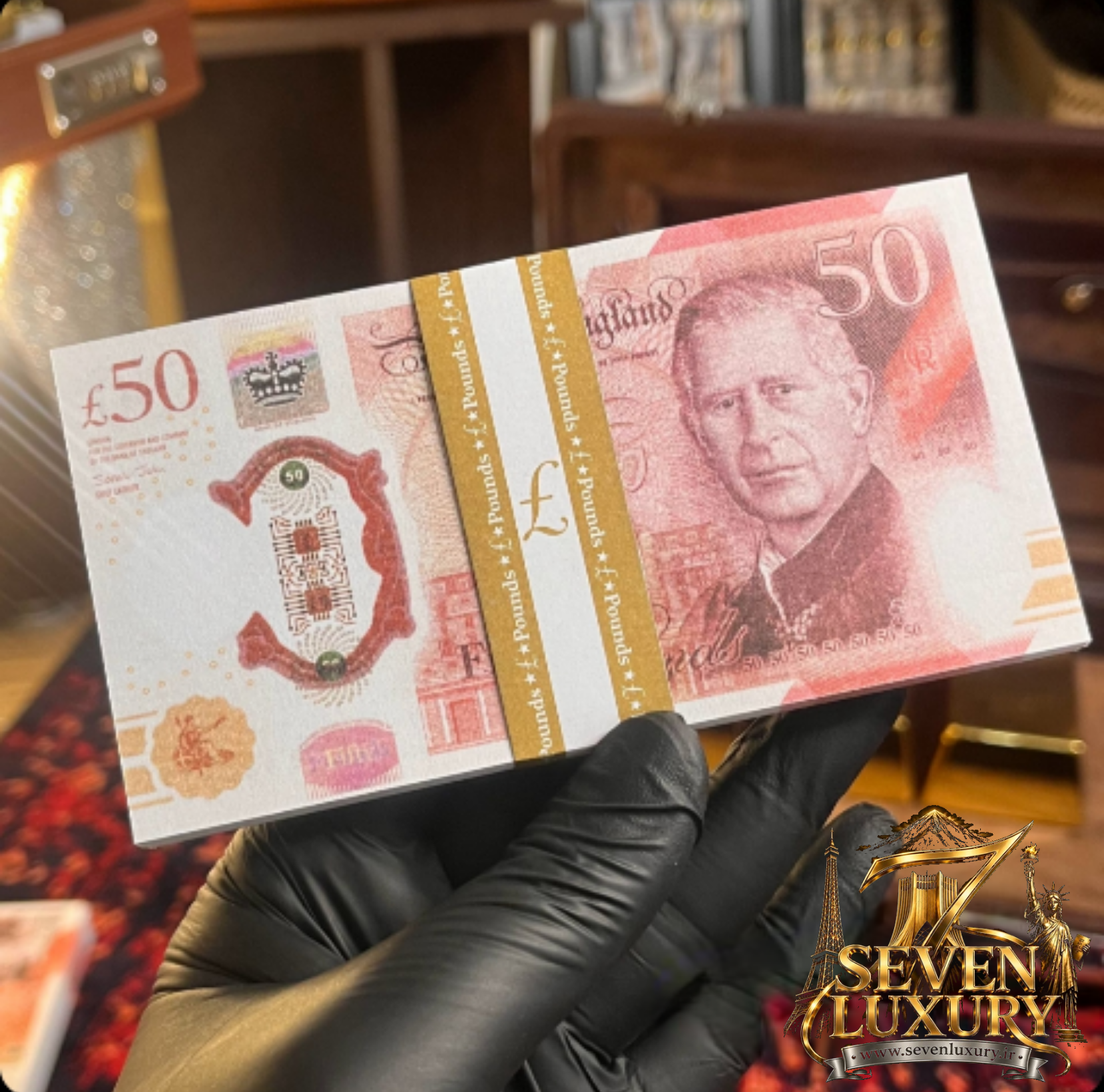 اسکناس تزئینی و دکوری ۵۰ پوند طرح شاهزاده 50 Pound Cinematic Prop Banknote - Prince Design - 100pcs Pack