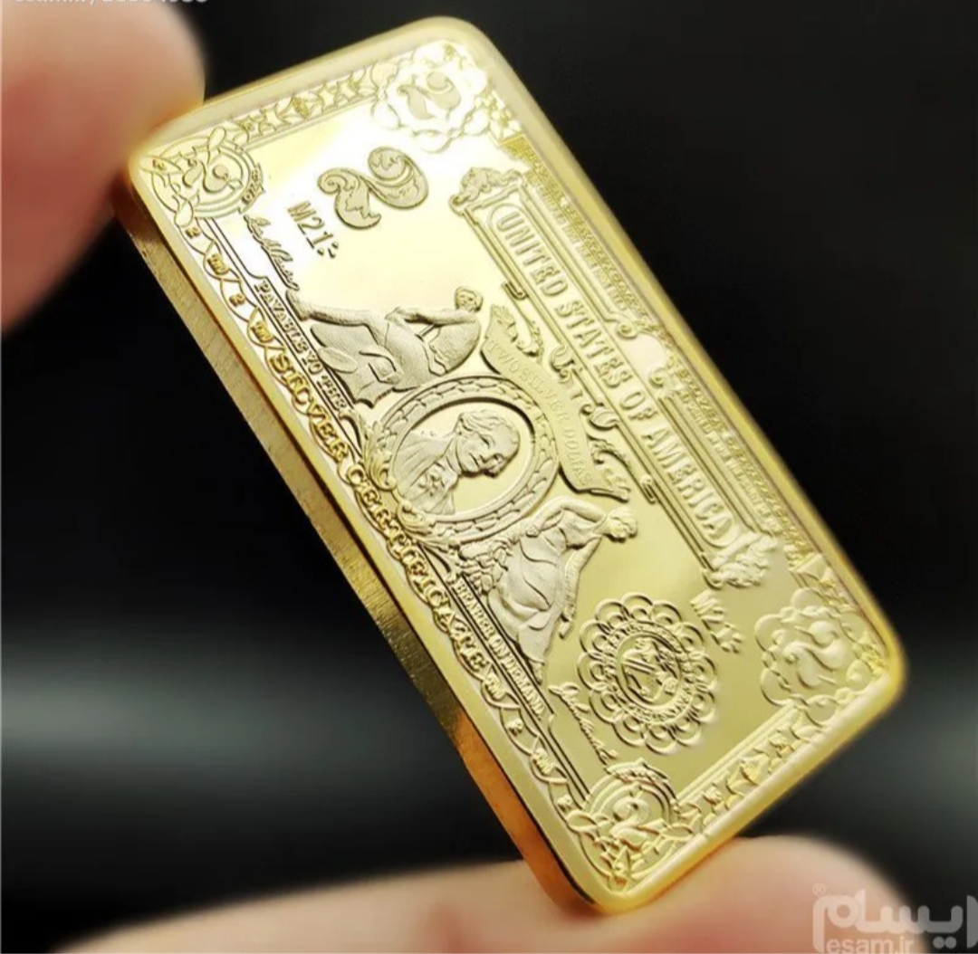 شمش دکوری یک انسی طرح دلار قدیم ایالت متحده سٍــون لوکساری | روکش طلای ۲۴ عیارSevenLuxury Old US Dollar Design 1oz Gold Bar Prop | 24K Gold Plated